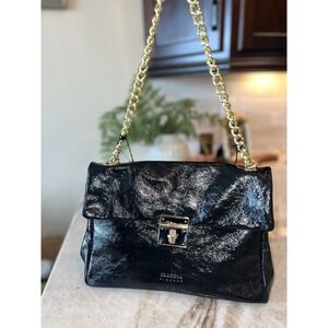 New Claudia Firenze Italy Patent Leather Naplak Satchel Shoulder Bag Gold Chain
